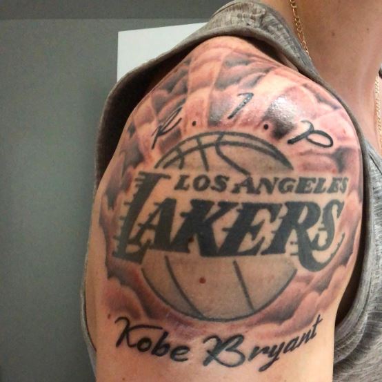 LA Lakers Logo with Kobe Bryant Name Shoulder Tattoo