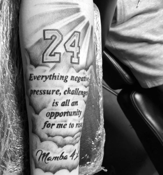 No. 24 and Kobe Quote Memorial Arm Tattoo