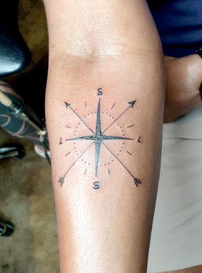 Initial Letters with Compass Forearm Tattoo