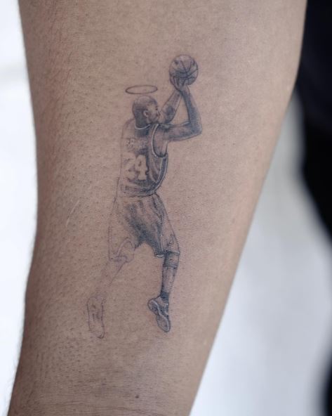 Faded Kobe Bryant with Halo Memorial Forearm Tattoo