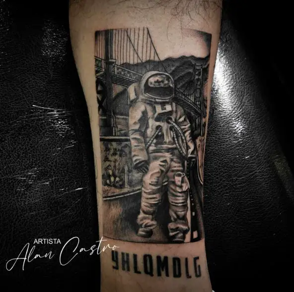 Astronaut and YHLQMDLG Leg Tattoo