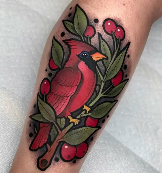 Traditional Crabaples and Cardinal Forearm Tattoo