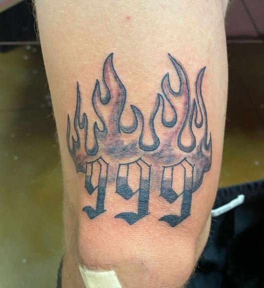 Burning 999 Knee Tattoo
