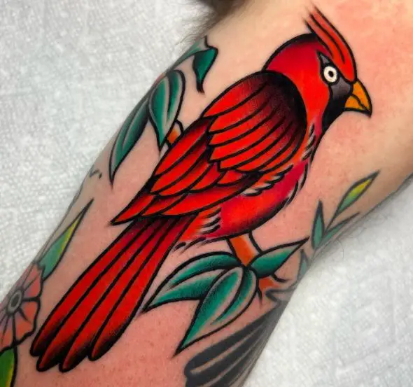 Traditional Colorful Cardinal Arm Tattoo