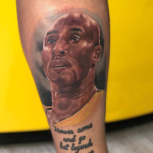 Colorful Kobe Bryant with Quote Memorial Tattoo