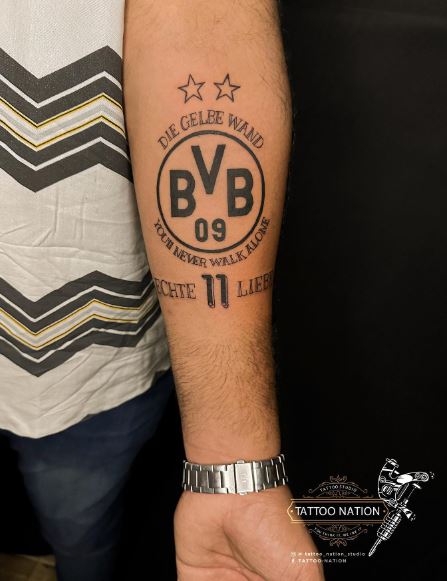 Borussia Dortmund Logo with Script Forearm Tattoo