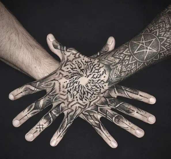 Black Mandala Hand to Knuckles Tattoo