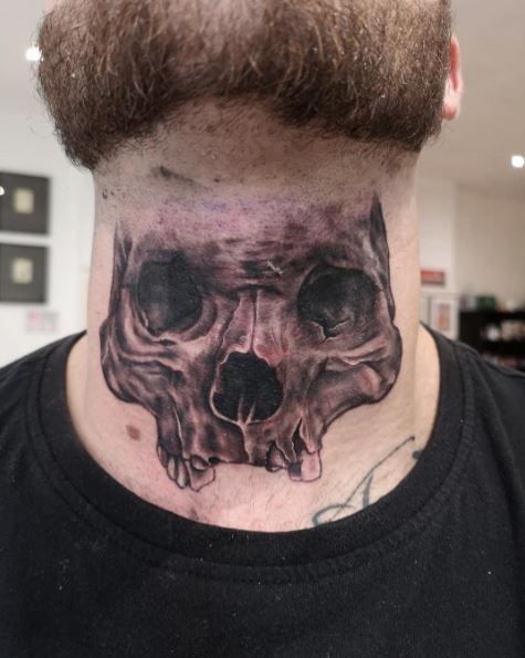 Black and Grey Throat Tattoo Piece