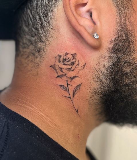 Single Rose Side Neck Tattoo Piece