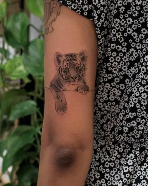 Realistic Tiger Cub Arm Tattoo
