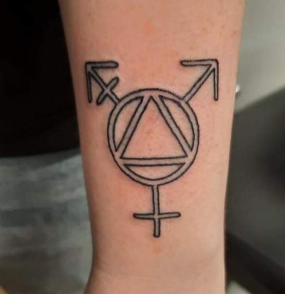 AA Symbol with Transgender Symbols Forearm Tattoo