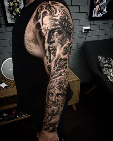 Zeus and Hades Full Arm Sleeve Tattoo