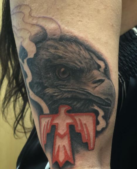 Native American Eagle with Symbol Biceps Tattoo