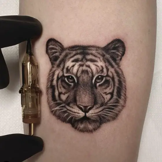 Minimalistic Tiger Face Arm Tattoo