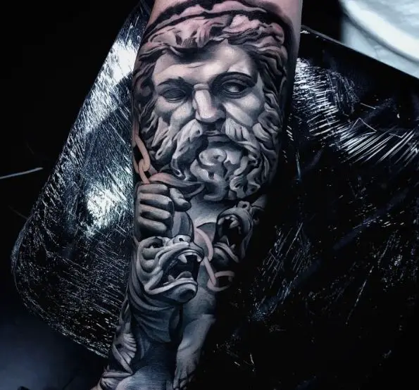 Cerberus and Hades Forearm Sleeve Tattoo