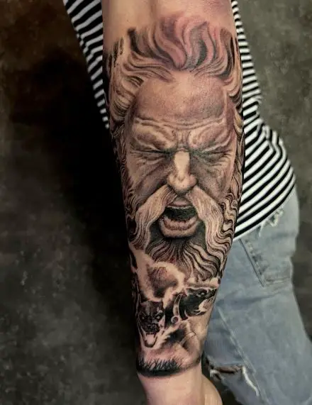 Cerberus and Angry Hades Forearm Tattoo