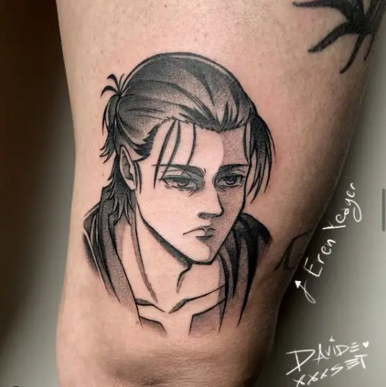 Sketched Eren Yeager Elbow Tattoo