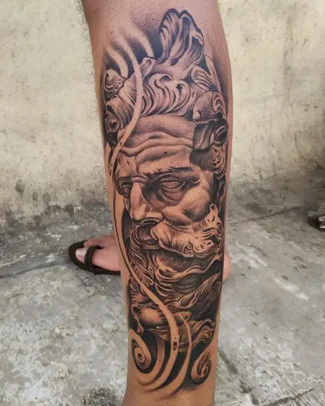 Shaded Hades Statue Leg Tattoo
