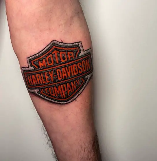 Colored Harley Davidson Logo Forearm Patch Tattoo