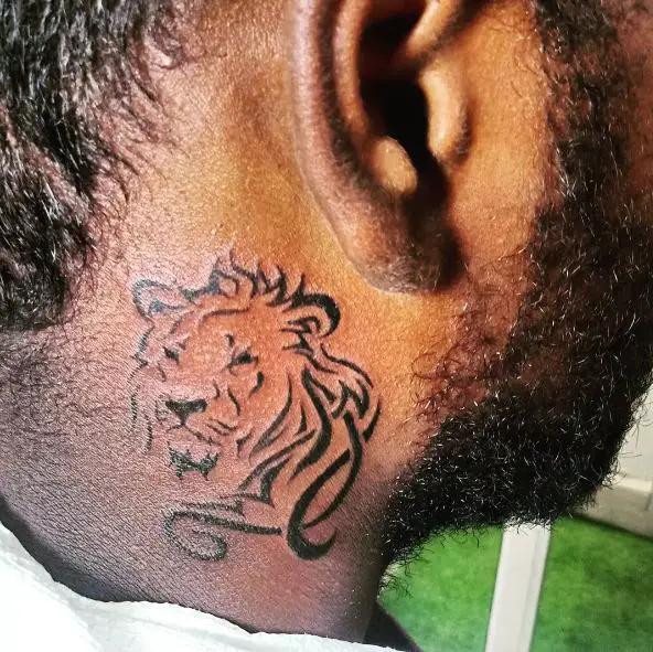 Black Simple Lion Neck Tattoo