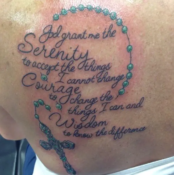 Cross with Chain, and Serenity Prayer Back Tattoo