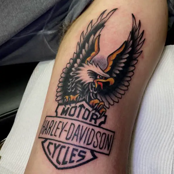 Eagle and Harley Davidson Logo Arm Tattoo