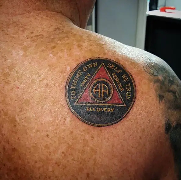 Black and Red AA Symbol Shoulder Tattoo