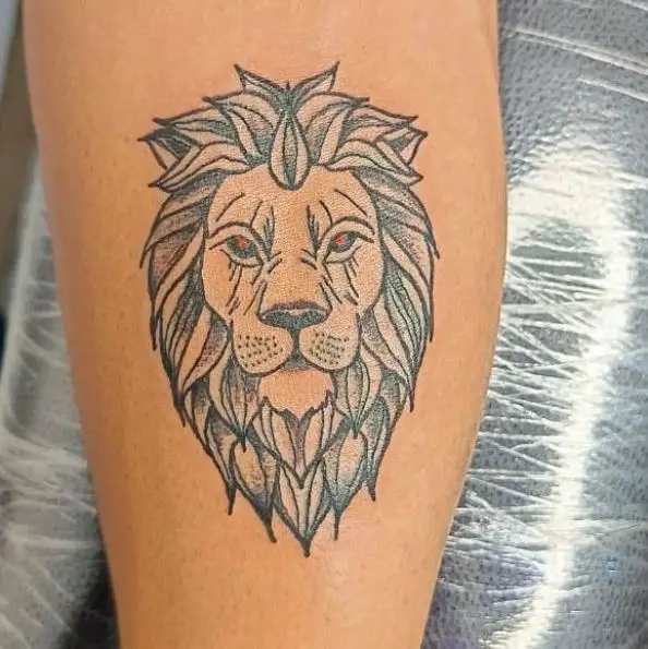 Black and Grey Simple Lion with Red Eyes Forearm Tattoo