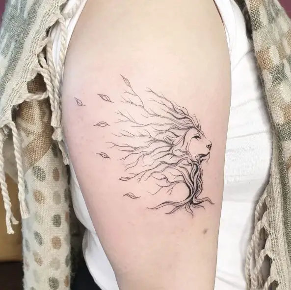 Tree Shaped Simple Lion Arm Tattoo