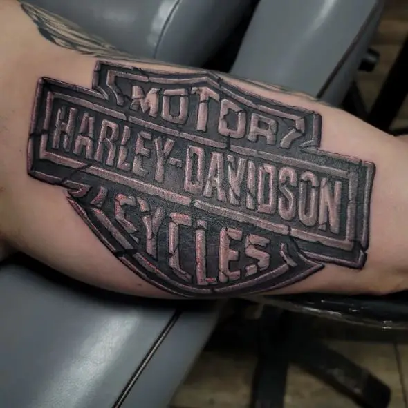 Black and Grey Harley Davidson Logo Forearm Tattoo