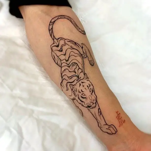 Minimalistic Tiger Forearm Tattoo