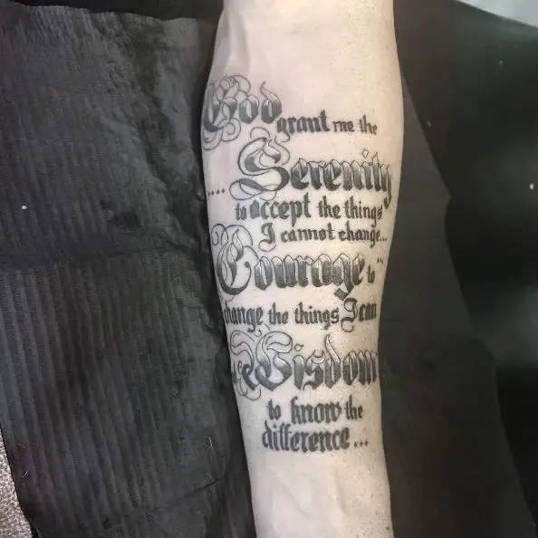 Vintage Font Serenity Prayer Quote Forearm Tattoo