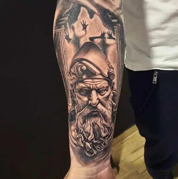 Pantheon and Hades with Helmet Forearm Tattoo