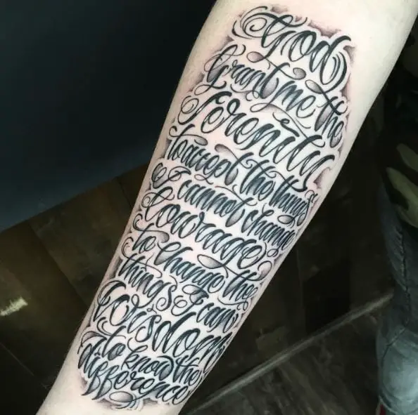 Shaded Font Serenity Prayer Quote Forearm Tattoo