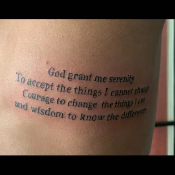 Grey Letters Serenity Prayer Ribs Tattoo