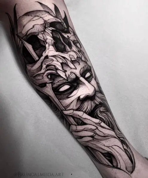 Hades with Skull Helmet Forearm Tattoo