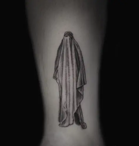 Grey Shaded Michael Myers Ghost Costume Forearm Tattoo