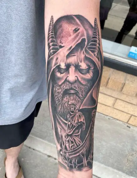 Charon, and Hades with Horns Forearm Tattoo