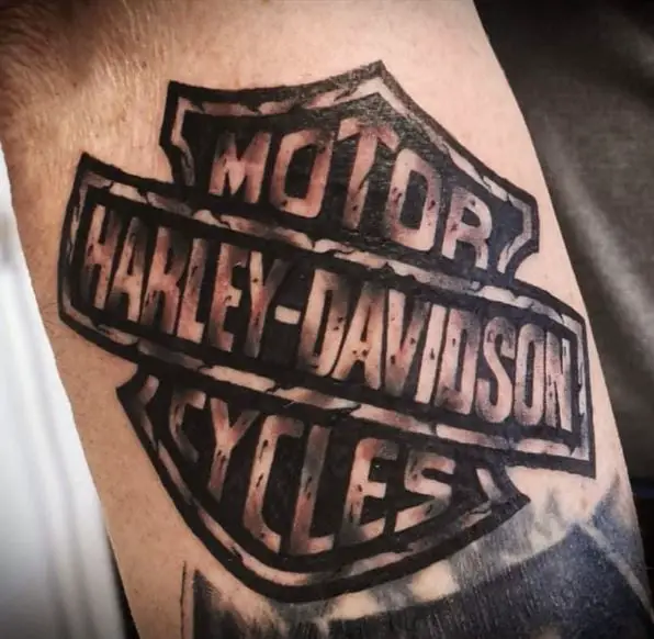 Black and Grey Harley Davidson Logo Arm Tattoo
