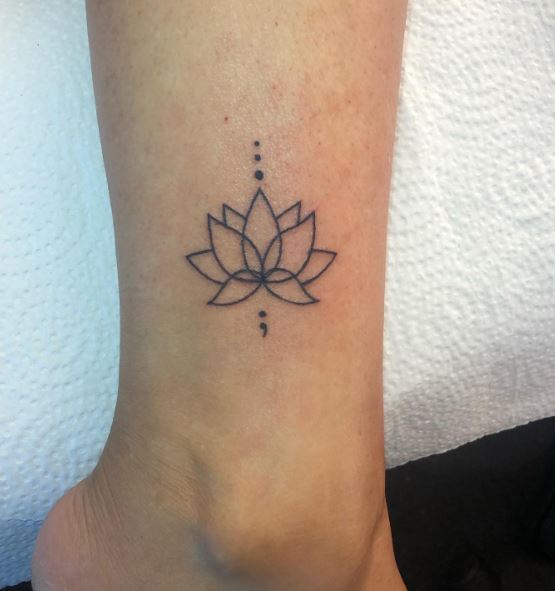 Symmetrical Lotus Flower Sobriety Ankle Tattoo