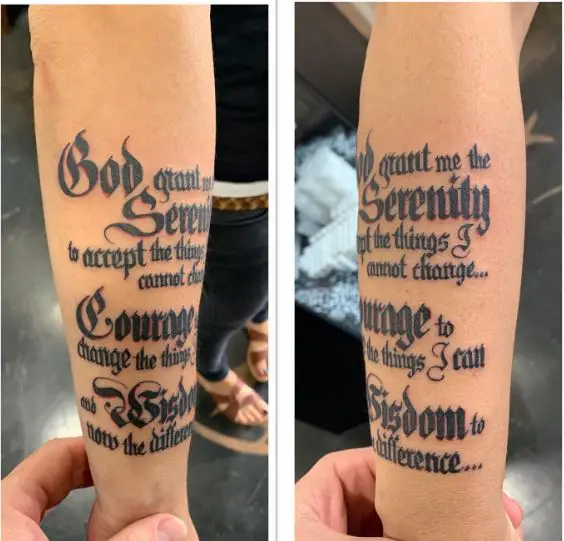 Vintage Font Serenity Prayer Quote Forearm Tattoo