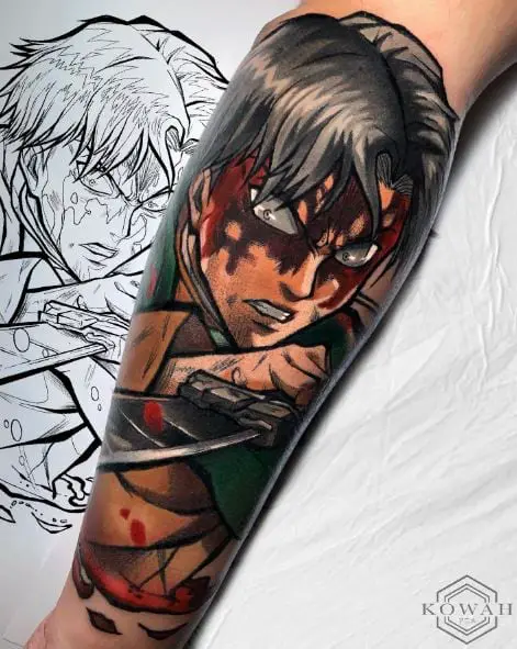 Colorful Levi Ackerman with Sword Forearm Tattoo