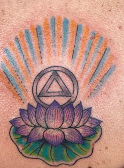 Colorful AA Symbol and Lotus Flower Tattoo