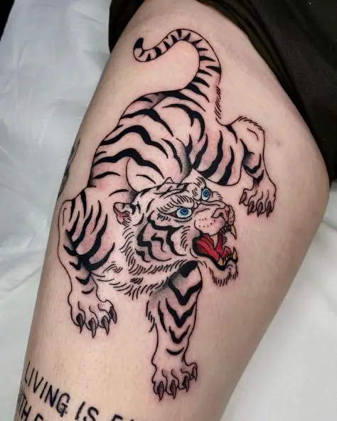White Tiger with Blue Eyes Arm Tattoo