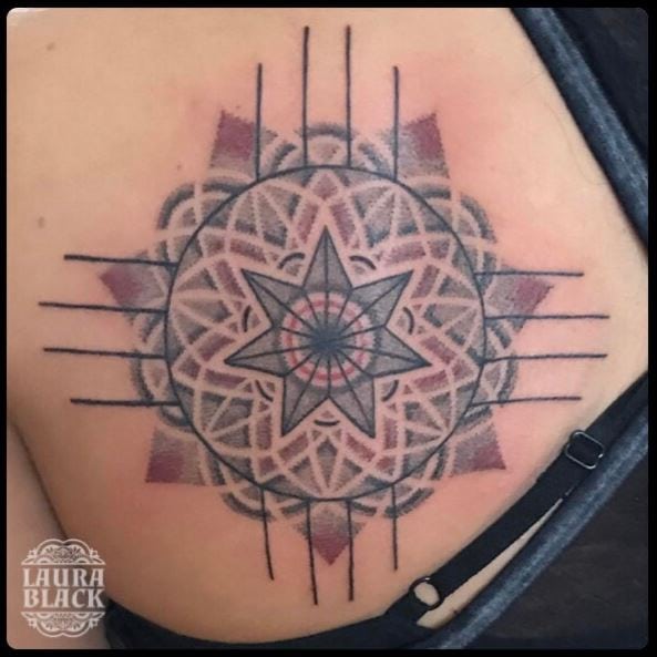 Cherokee Sun and Star Back Tattoo