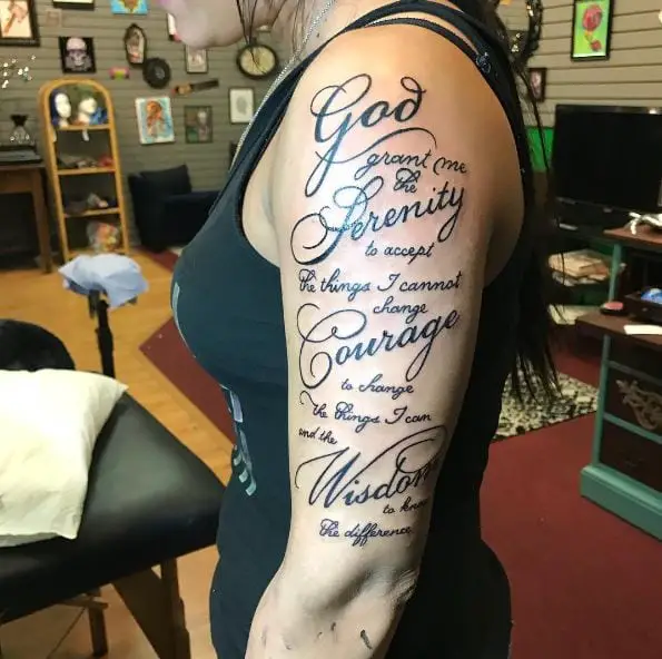 Handwritten Font Serenity Prayer Quote Arm Tattoo