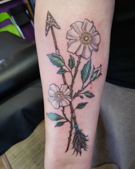 Flower and Cherokee Arrow Forearm Tattoo