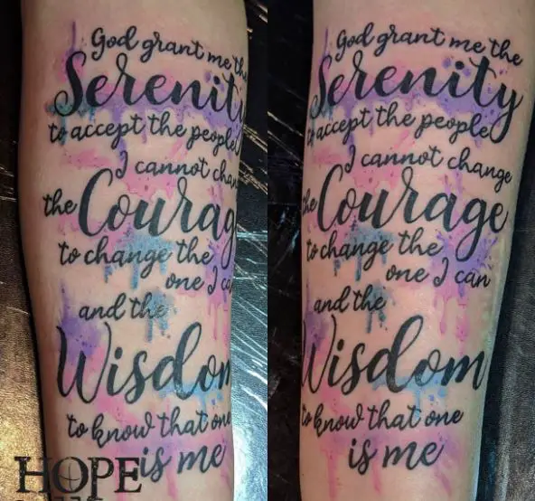 Colorful Handwritten Serenity Prayer Quote Forearm Tattoo