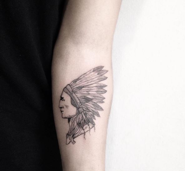Minimalistic Cherokee Chief Forearm Tattoo