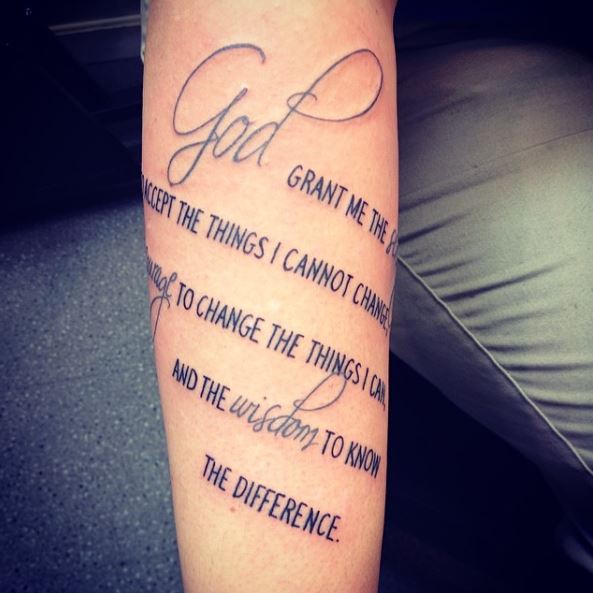 Mixed Font Serenity Prayer Quote Forearm Tattoo